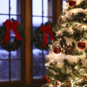 two wreaths and a tree